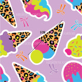 a purple background with a bunch of different items on it