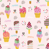 a pattern of ice creams and rainbows on a pink background