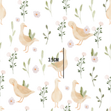 a pattern of ducks and flowers on a white background