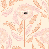 a pink flower with leaves on a beige background