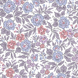 a floral pattern with blue, pink and purple flowers