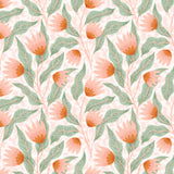 a pink and green flower pattern on a white background
