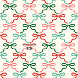 a pattern of colorful bows on a white background