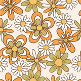 an orange and green flower pattern on a white background