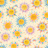 a pattern with sun and stars on a white background