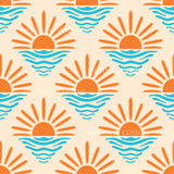 an orange and blue sun pattern on a beige background