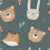 a pattern with a bear and a fox on a blue background