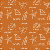 an orange background with white doodles on it