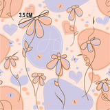 a pattern of flowers and hearts on a pink background