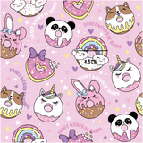 a pink background with donuts and unicorns