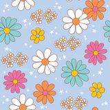 a bunch of flowers on a blue background