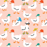 a group of ducks with hats and sunglasses