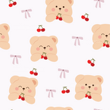 a pattern of teddy bears with cherries on them