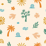 a pattern of palm trees and other tropical plants