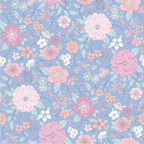 a blue background with pink and white flowers
