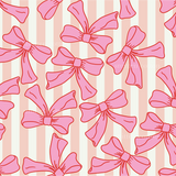 a pattern of pink bows on a striped background