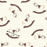 a repeating pattern of brown rocking horses on a white background.