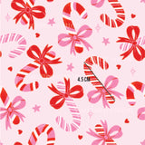 a pink and red background with bows and stars