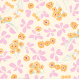 a yellow and pink flower pattern on a white background