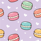 a pattern of macaroons with hearts on a purple background