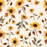 a white background with yellow sunflowers and leaves