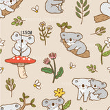 a pattern of koalas and mushrooms on a beige background