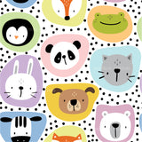 a pattern of different animals on a white background
