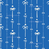 a blue background with white palm trees