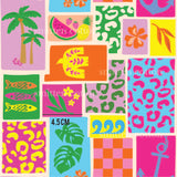 a bunch of different colored squares with a palm tree