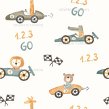 a drawing of a car and a bear on a white background