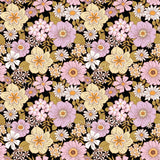a pattern of flowers on a black background