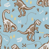 a blue background with brown and white dinosaurs