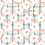 a repeating pattern of white flowers with orange centers, arranged in a grid-like pattern. The flowers are spaced evenly across the image, creating a visually appealing and harmonious design.