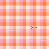 The image is a repeating pattern of pink and orange squares, with a single black line indicating the size of the pattern in centimeters.