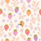 a pattern of strawberries and flowers on a white background