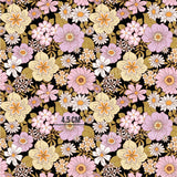 a pattern of flowers on a black background