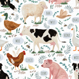 a pattern of farm animals on a white background