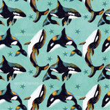 an orca whale is swimming in the water