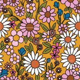 a colorful flower pattern on an orange background