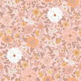 a pink background with flowers and leaves