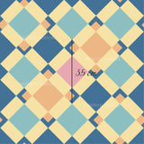 a blue, yellow, and green plaid pattern with a pink center