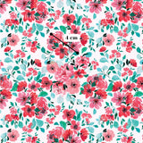 The image is a repeating pattern of red flowers with green leaves, and there is a measurement label in the center indicating the size of the pattern.