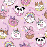 a pink background with donuts and unicorns