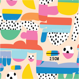 a colorful pattern with dots and shapes