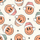 a pattern of pigs wearing christmas hats