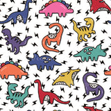 a bunch of different colored dinosaurs on a white background