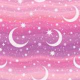 a pink and purple background with stars and crescents