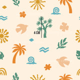 a pattern of palm trees and clouds on a white background