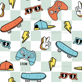 a pattern of various items on a white background