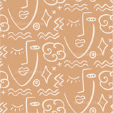 a drawing of a face on an orange background